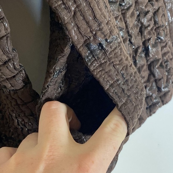 UBU Jacket Womens PL Brown Crinkle Quilted Textured Full Zip Collared Petite - Picture 7 of 16